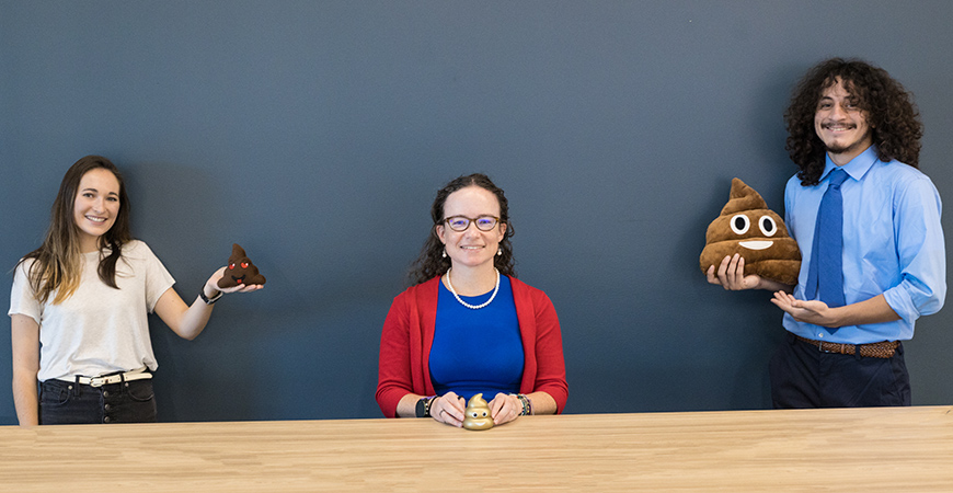 Professor Colleen Naughton (center) poses with first-year doctoral student Ana Grace Alvarado (left) and fourth-year undergraduate student Fernando Adali Roman, Jr (right). Photo by Veronica Adrover, UC Merced